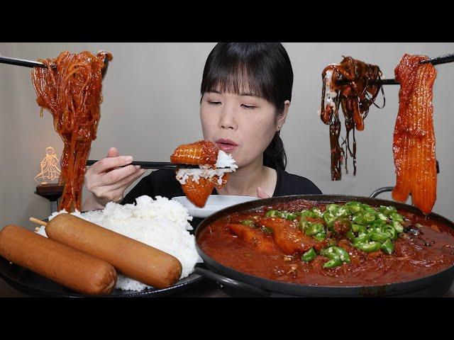 Steamed anchovies with spicy kimchi, ham, spicy, and mukbang.