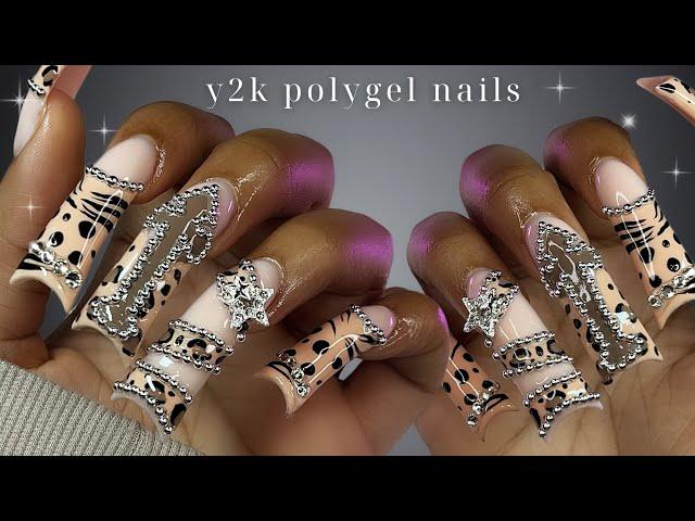 BROWN Y2K POLYGEL DUCK NAILS Belt nails + 90s french with animal print | Fall Nails