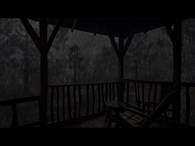 Rain falls on balcony roof in deep forest - Enjoy the symphony of rain sounds right outside