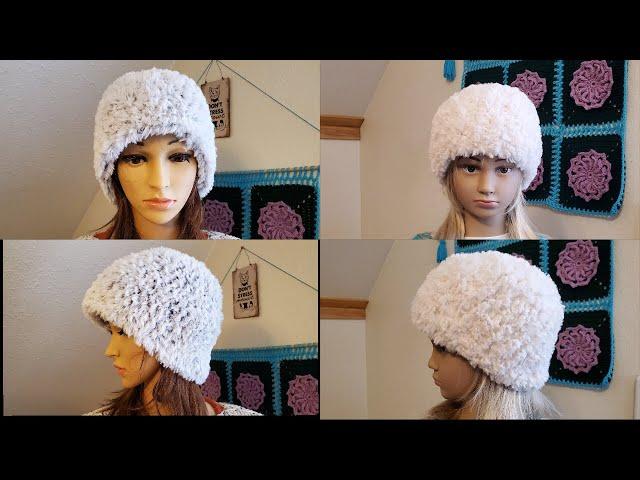 Crochet Adult and Child Faux Fur Hat | How to Crochet With Faux Fur Yarn | Adult Hat and Child Hat