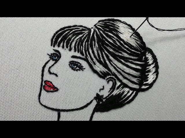 Lady Art Embroidery Satin Stitch in detail