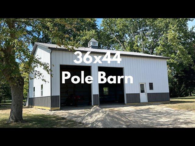 36x44 16’ pole barn garage |  textured sidewall and wainscot metal