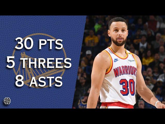 Stephen Curry 30 pts 5 threes 8 asts vs Wolves 24/25 season