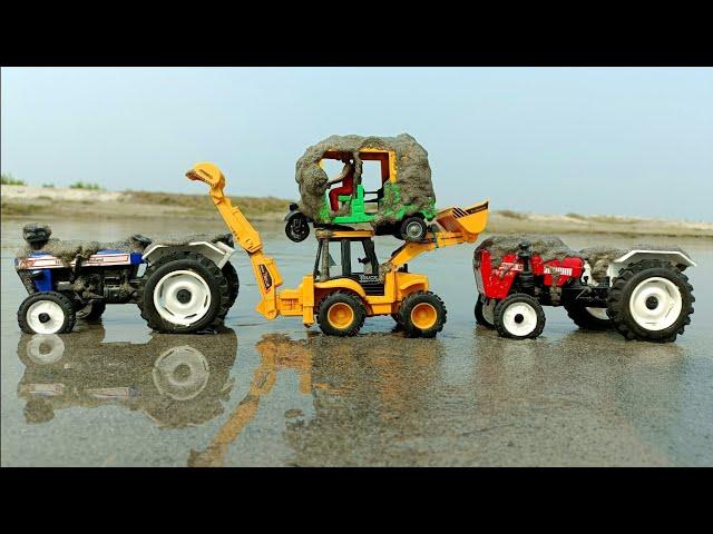 Muddy Tractor And Auto Rickshaw Help Jcb And Water Jump Muddy Cleaning | Tractor Video | Mud Toys