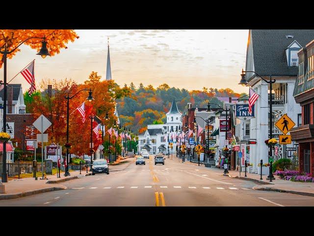 Autumn Sunrise Walk in Littleton, New Hampshire (4K) | Binaural Audio - Classic American Town 