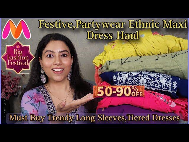 Myntra Festival Ethnic Maxi Dress Haul | Diwali Dresses | Tiered,Embroidered,Long Sleeves Dress