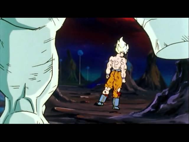 Goku punches Frieza.