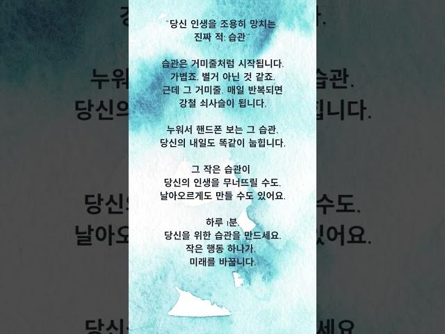 "당신 인생을 조용히 망치는 진짜 적: ‘습관’"