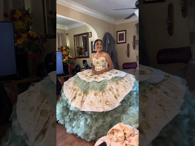 How many layers does it take to get your quinceañera dress on? #quinceañera #viral #quinceaneradress