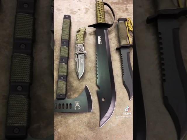 All Tactical Military Green Knife Set Pocket knife Axe Hatchet Machete Fixed Blade