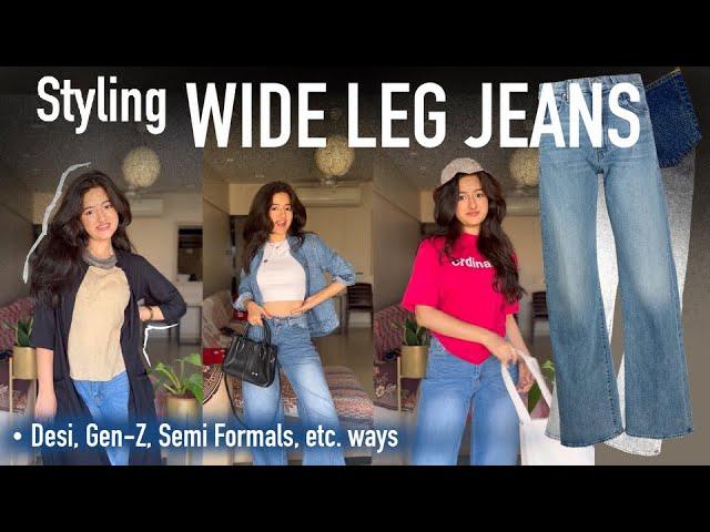 How to Style WIDE LEG JEANS in Wearable Ways | Basic, Semi Formal, Indian, Gen-Z & Celebrity Ways