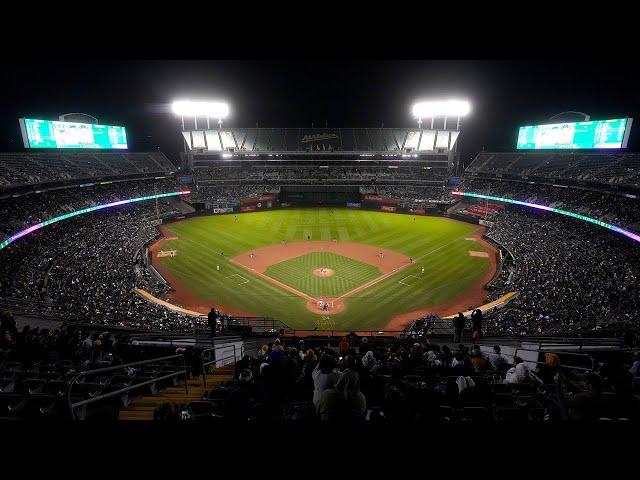 Oakland A's manager Mark Kotsay delivers remarks after last game at Coliseum