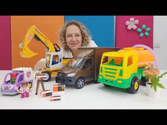 Nicole und Spielzeugautos - Neue  Einsätze für den Bagger, den Krankenwagen und den Lieferwagen