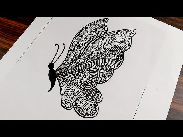 Butterfly Mandala Art for Beginners || Step by Step || Mandala Drawing | Zentangle Art | Doodle Art