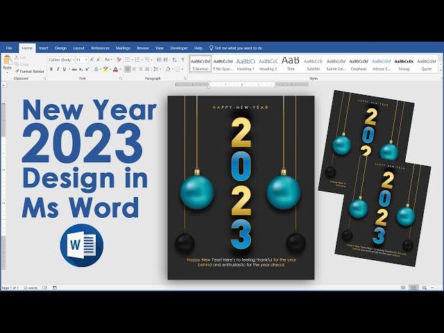 New Year 2023 Design in Ms Word || New Year Wishes Card Design in Ms Word