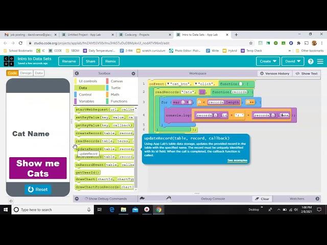 Data Sets in App Lab on code.org