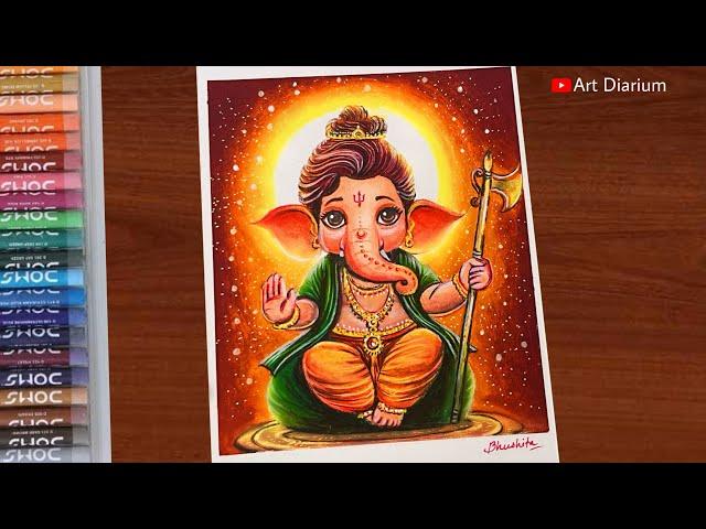 Ganesha Drawing with Oil Pastel Step-by-Step | Ganesha Chaturthi special