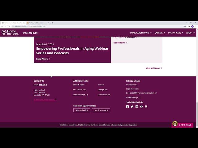 How to find the Professional Referral Form on our website