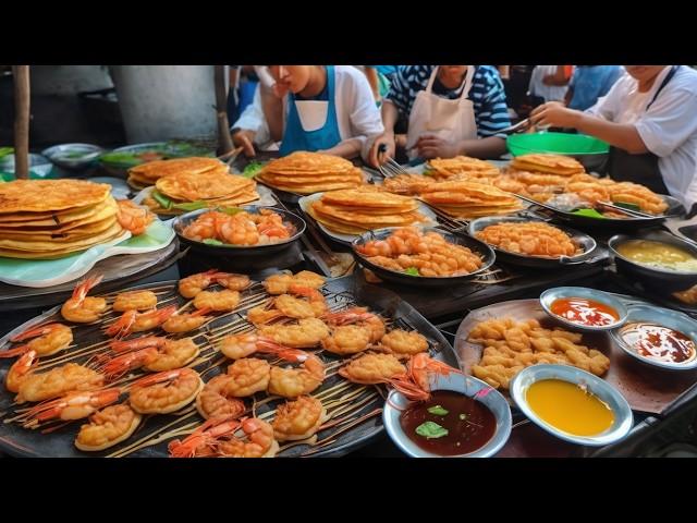 Delicious Crispy Pancakes With Lots Of Shrimp And Many Other Unique Best Street Food Collection 2024