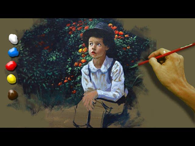 Acrylic Painting Boy Sitting in Flower Garden / Time-lapse / JMLisondra