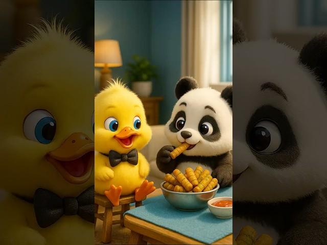 Chef Duck prepares fried bamboo for his best friend Panda (Like and subscribe) #cute #duck