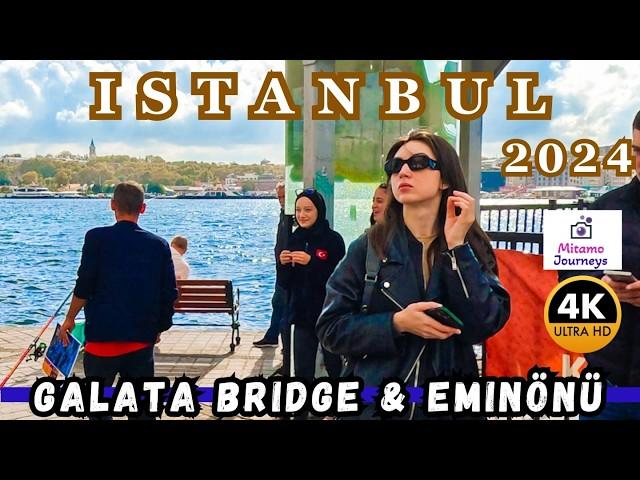 Istanbul Turkey Galata Tower to Eminonu 4K Walking Tour | Galata Bridge, Fish Sandwich Boats | 2024