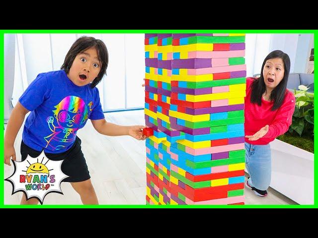 Ryan and Mommy Pretend Play with Giant Colored Block Toys Jenga!!