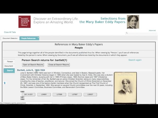 How to use the People Reference List in the Mary Baker Eddy Papers