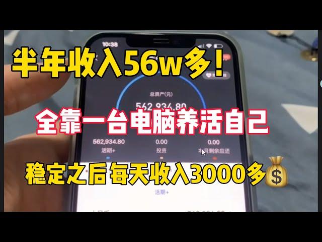 半年收入56W多，稳定之后每天收入3000多，全靠一台电脑无脑搬砖赚钱养活自己！