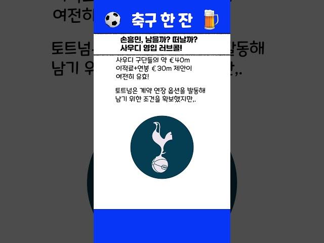 손흥민, 이적 전 마지막 협상! 사우디행 vs 프리미어리그 잔류#손흥민#토트넘#이적시장#사우디리그#사우디이적#프리미어리그#축구썰#축구쇼츠#커리어후반#손흥민이적