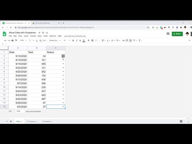 Google Sheets: Move Entire Row with Dropdown