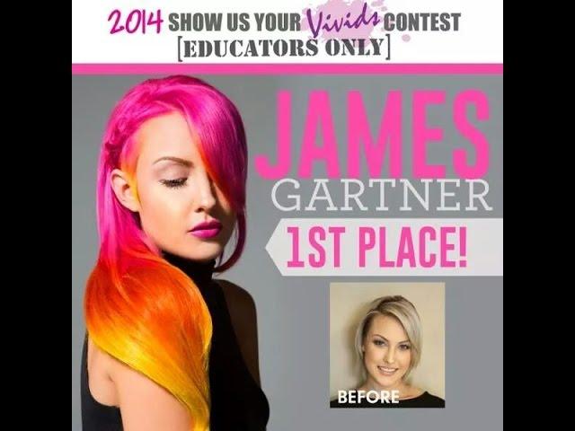 Pink, Orange, Yellow Neon Balayage Ombre Hair Color, by Freelance Hair Artist James Gartner