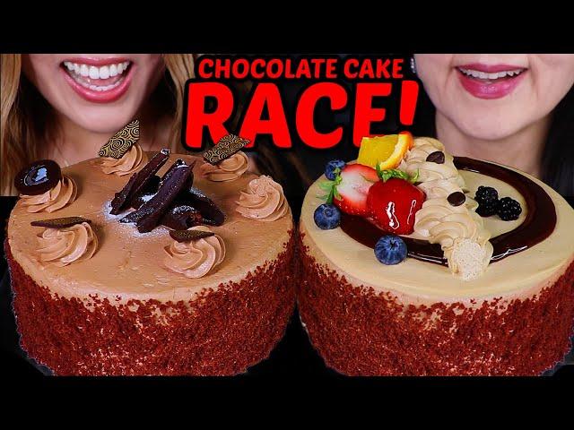 ASMR BIG CHOCOLATE CAKE RACE! *big bites* Trying 6 kinds of Dubai chocolates, candy ice cream bars