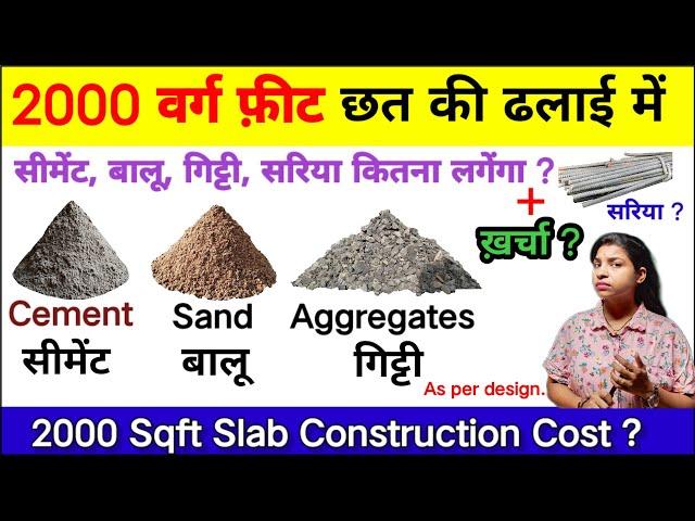 2000 Square Feet Slab Require Materials and Cost/ 2000 वर्ग फ़ीट छत में मटेरियल और खर्चा कितना लगेंगा