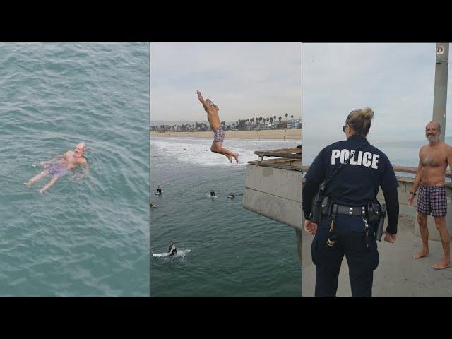 Homeless Man Jumps Off Venice Pier - Gets Arrested