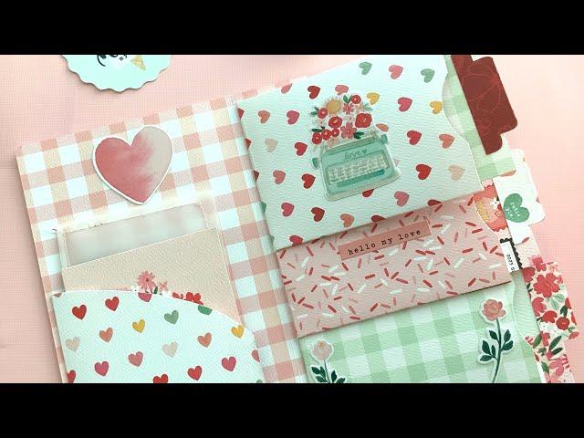 Fun Interactive Flip book Mini Album w/ Tag Ephemera Pockets Valentines 