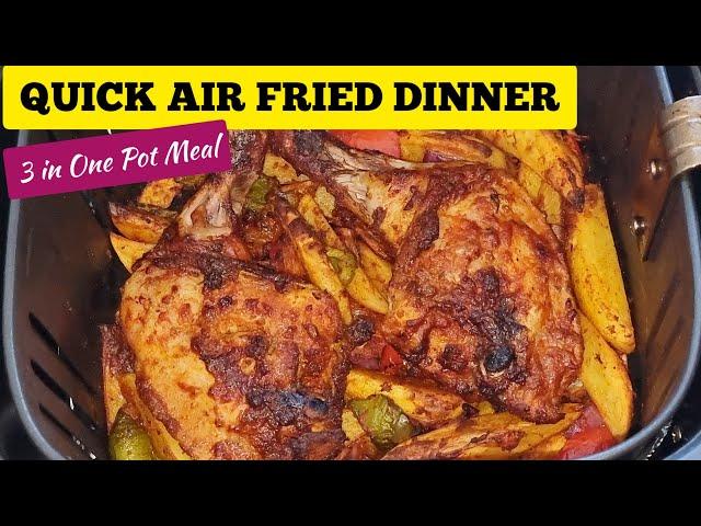 Air Fryer Chicken Legs and Potatoes Dinner Recipe. Easy One Pot Air Fried Recipes