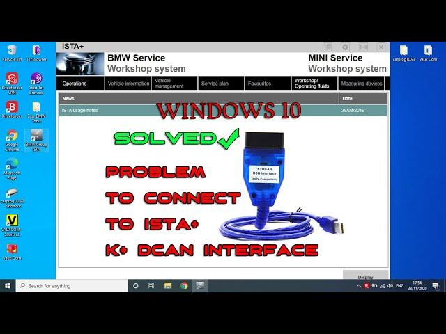 BMW ISTA+ USB OBD K + DCAN DIAGNOSTIC CABLE ERROR Windows 10