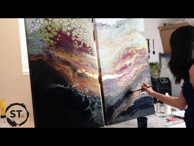 BEAUTIFUL Color Pearls! Melting Pearls in this huge Diptych “Akira”