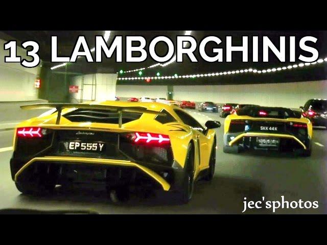 13 LOUD Lamborghinis Convoy Drive to Changi - REVS and TUNNEL RUN!