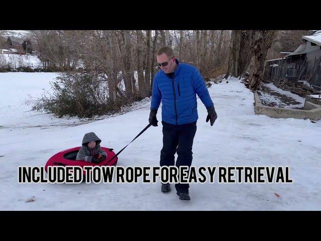 Large snow tube with slippery and durable outer cover review. Very fast and fun! LIKE AND SUBSCRIBE!