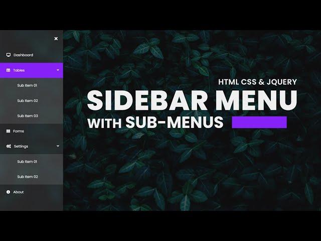 Sidebar Menu | With Sub-Menus -  Using HTML, CSS & JQuery