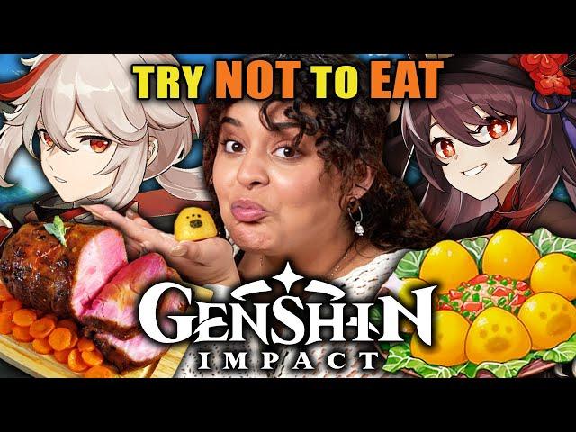 Genshin Impact - Try Not to Eat Challenge (Golden Shrimp Balls, Padisarah Pudding, Pile 'Em Up)