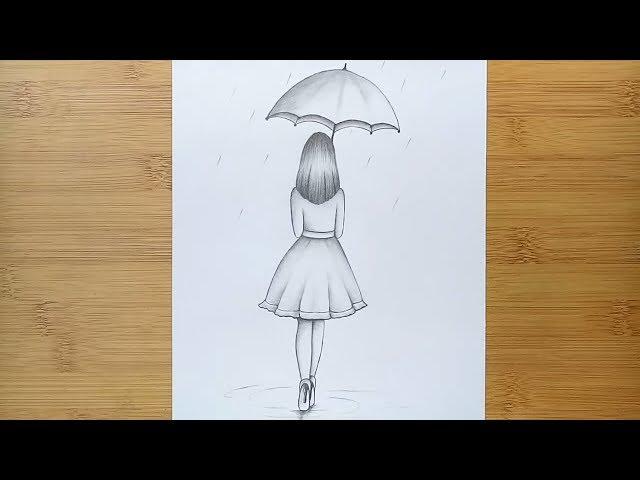 How to draw a girl with Umbrella for beginners //Step by step