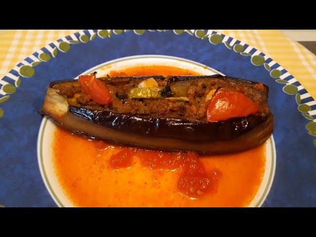 Eggplant stuffed with minced meat in the middle / Turkish Patlıcan recipe