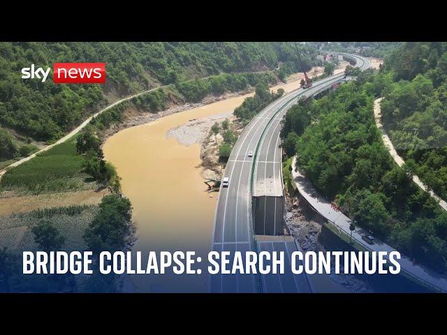 China: Search and recovery operation after bridge collapses in flash flooding