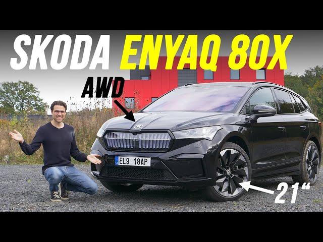 Skoda Enyaq SportLine 80x AWD driving REVIEW EV SUV