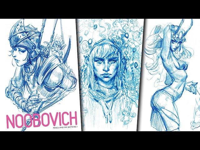 Noobovich sketchbookpencil and ink sketches book 1. The art of Ibrahem Swaid book review.