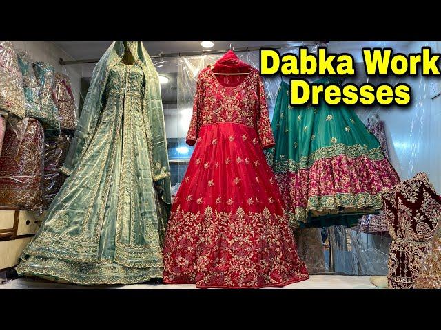 Hand work,Dabka work Dresses,Anarkali Dress Apple cut long dress with Lehenga, Farshi lehenga garara