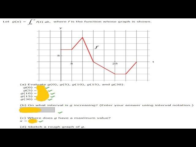 Let g(x) = xf(t) dt0, where f is function whose graph (a) Evaluate g(0),g(5),g(10),g(15), and g(30).